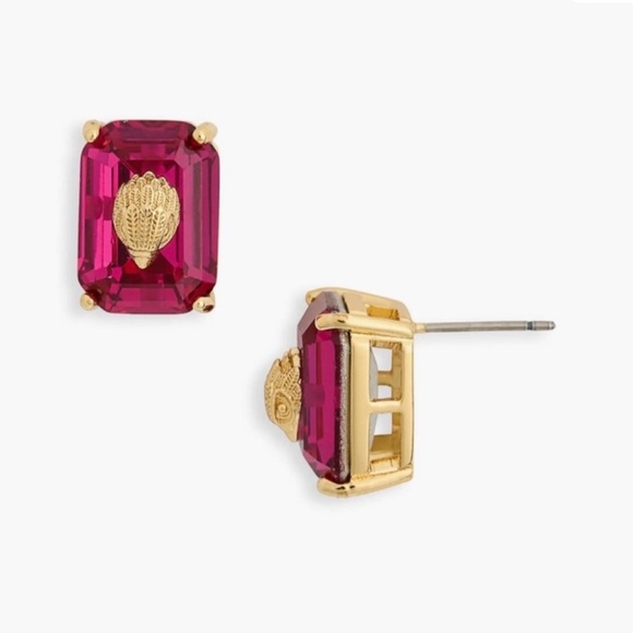 🩷 NWT KURT GEIGER EMERALD CUT FUCHIA CRYSTAL WITH GOLD METAL ACCENT! - Picture 7 of 7